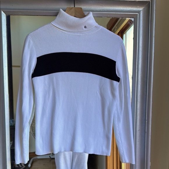 Women's White and Black Turtleneck Sweater - Picture 2 of 4